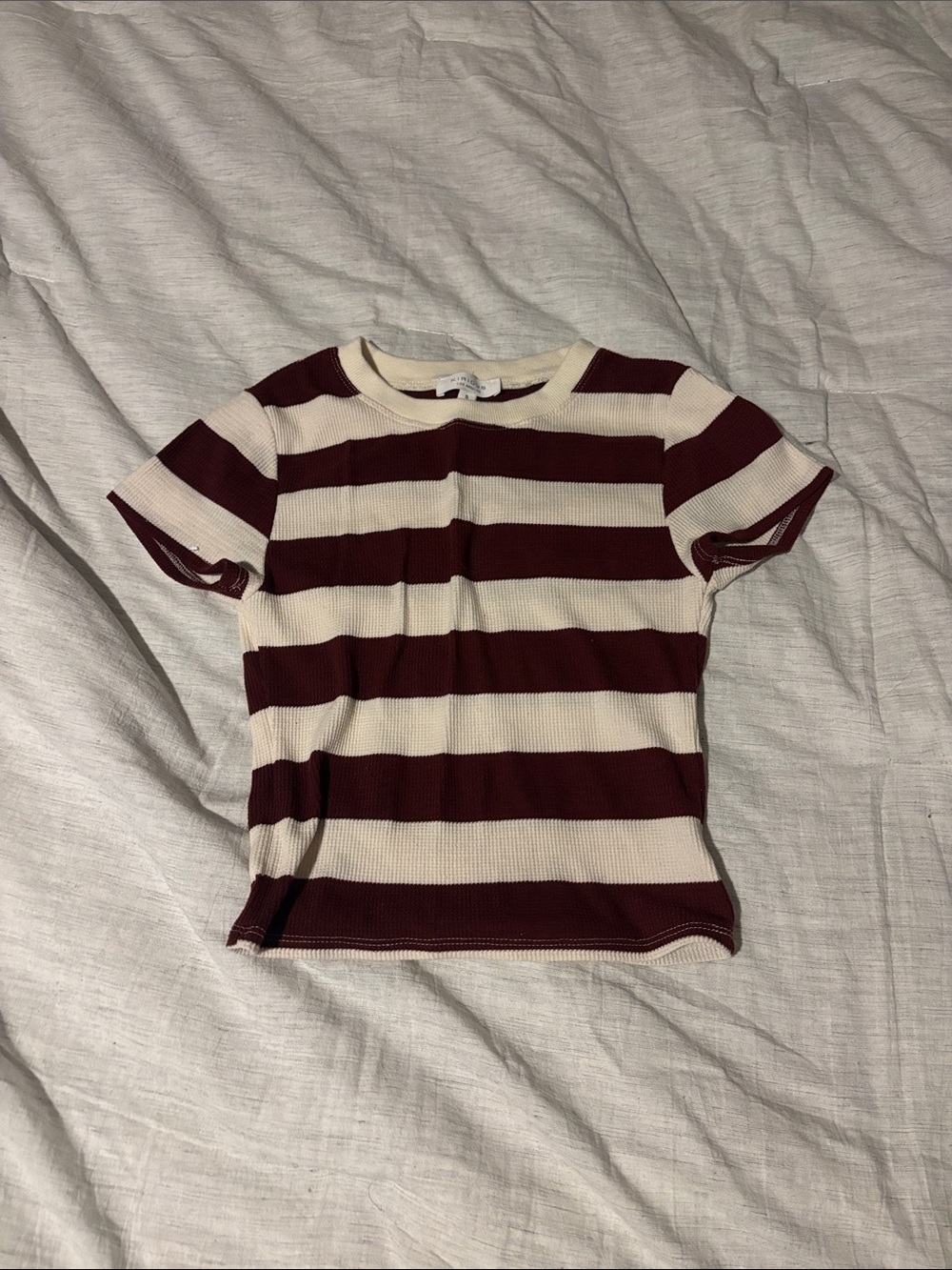 Women’s Burgundy and Cream Striped Short-Sleeve Tee
